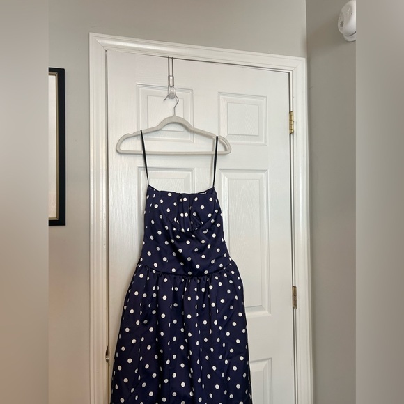 self-portrait Polka Dot Satin Midi Dress in Navy - Picture 6 of 14